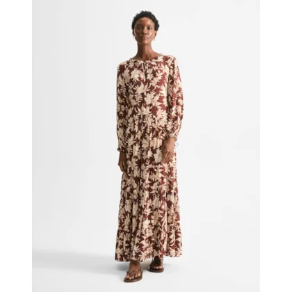 Vestido Longo Floral Conhaque