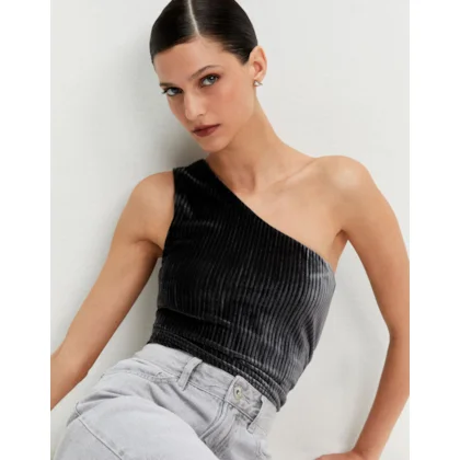 Blusa Malha Ombro Só Veludo Plissado