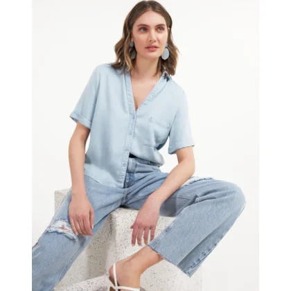 Camisa Jeans Manga Curta