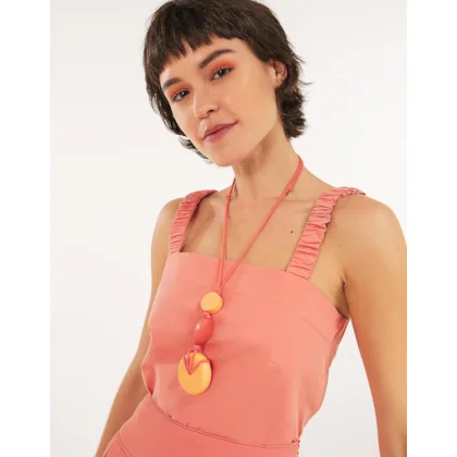 Colar Longo Laranja e Coral