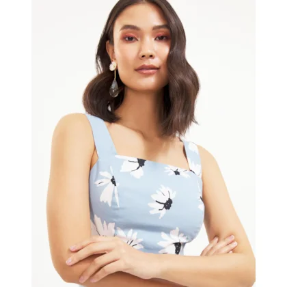 Top Alça Larga Margarida Azul Claro