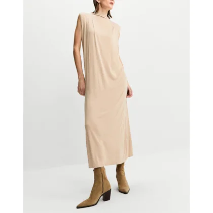 Vestido Malha Pregas Ombro