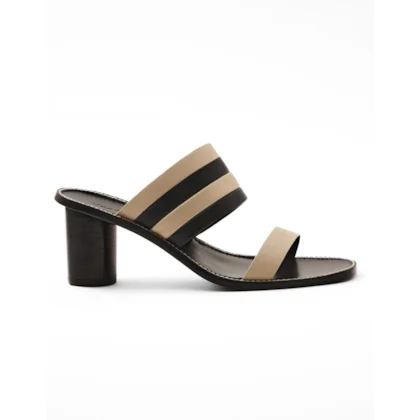 Sandália Preta e Branca Salto Médio