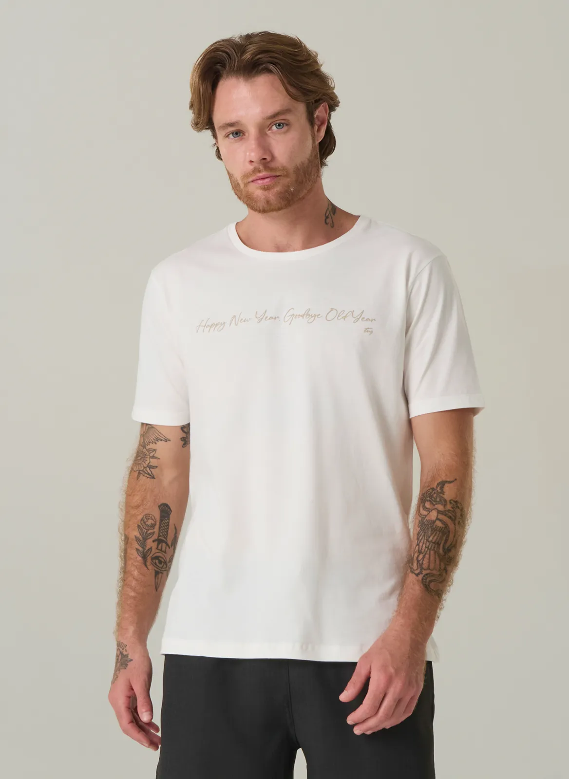 Camiseta Malha Penteada Feliz Ano Novo