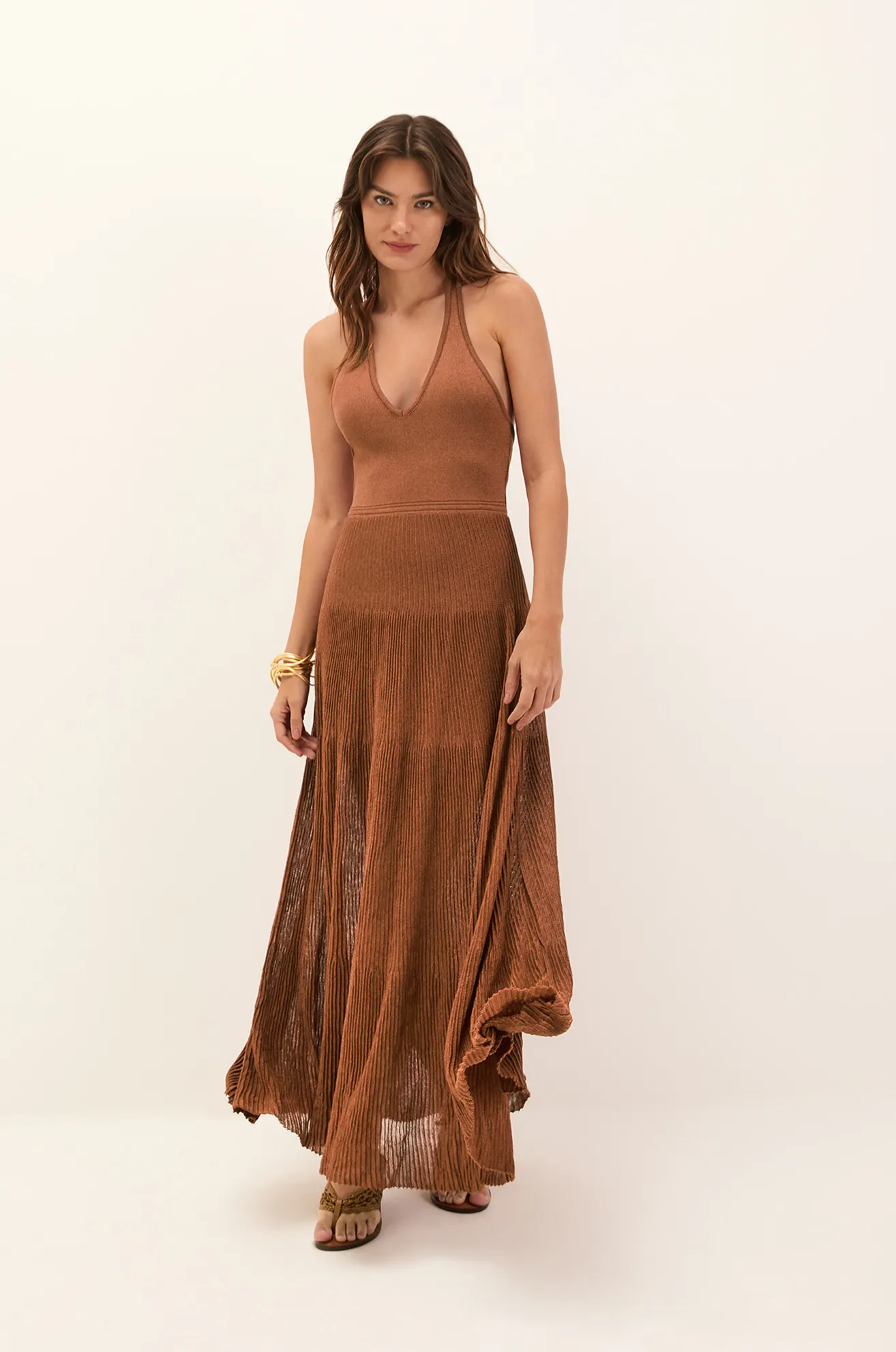 Vestido Longo Eria Tricot Camel