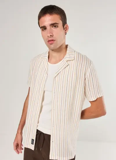 camisa manga curta linho listrada