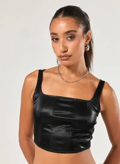 cropped corsetado preto cintilante