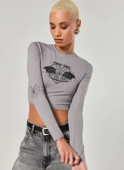 cropped poliamida manga longa teia