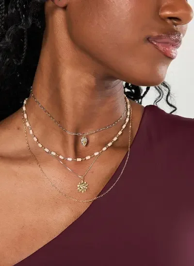 conjunto 4 colares sol dourado e prateado