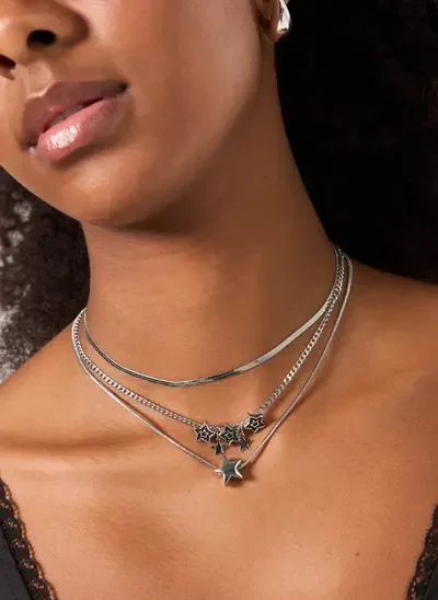conjunto 3 colares prateados estrelas