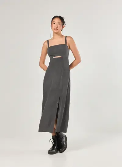 vestido midi em tecido estonado
