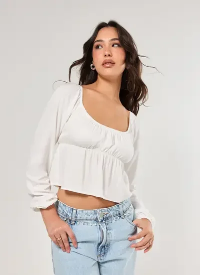 blusa manga longa batinha off-white