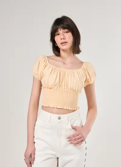 cropped amarelo manteiga lastex