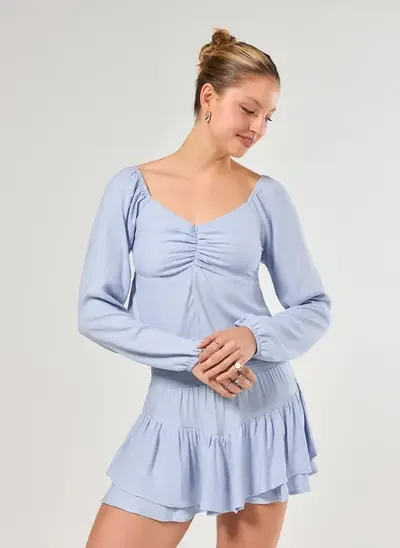 blusa manga longa recorte frontal