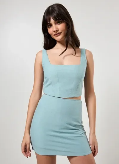 cropped corselet com linho