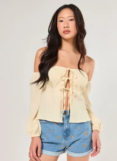 blusa ombro a ombro amarelo manteiga