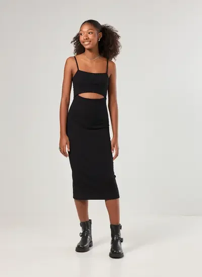vestido tubinho midi com abertura