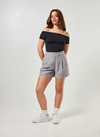 short alfaiataria chumbo cintura alta