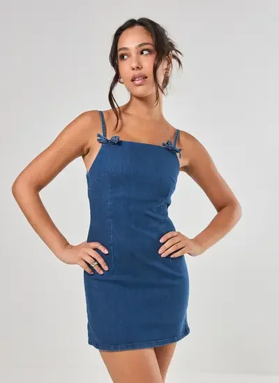 vestido jeans lacinhos