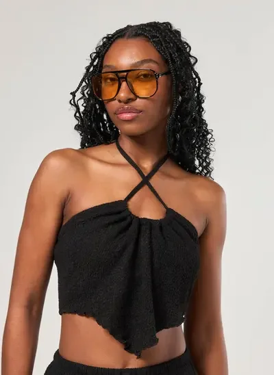 blusa texturizada assimétrica amarração