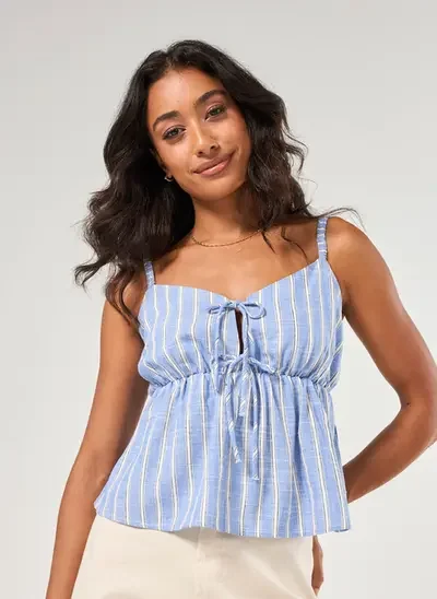 regata linho com laços listrada