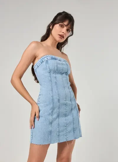 vestido jeans sem alça