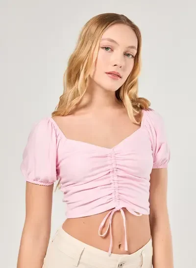 cropped rosa com franzido