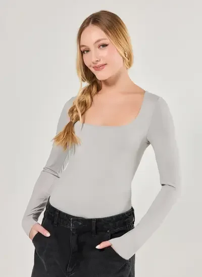 body manga longa em poliamida