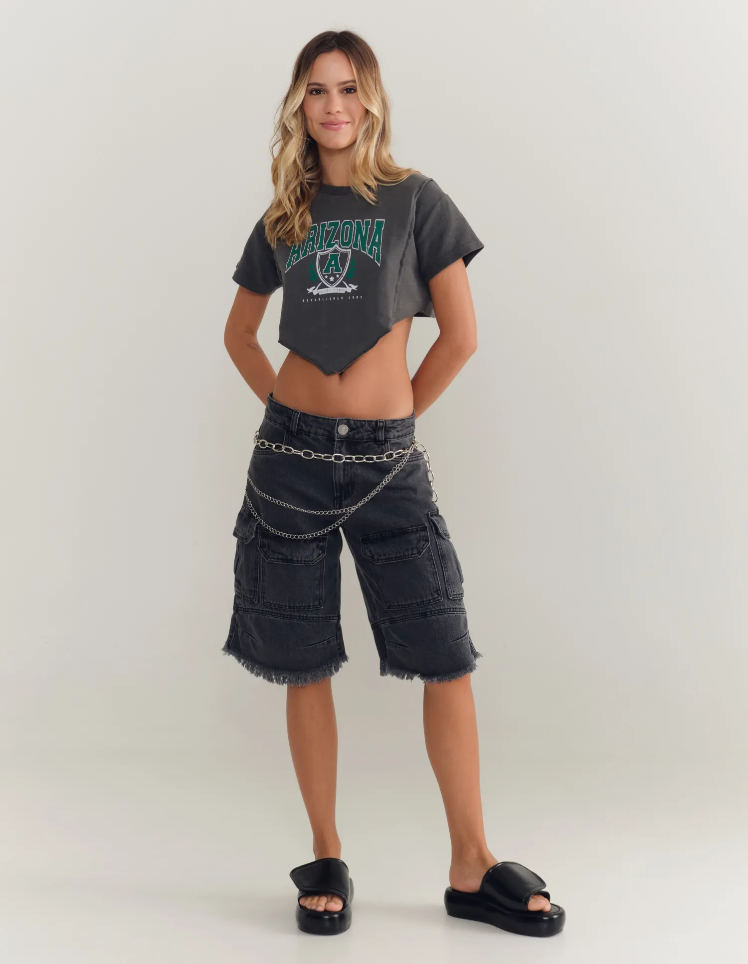 Bermuda Jeans Cargo - Preto