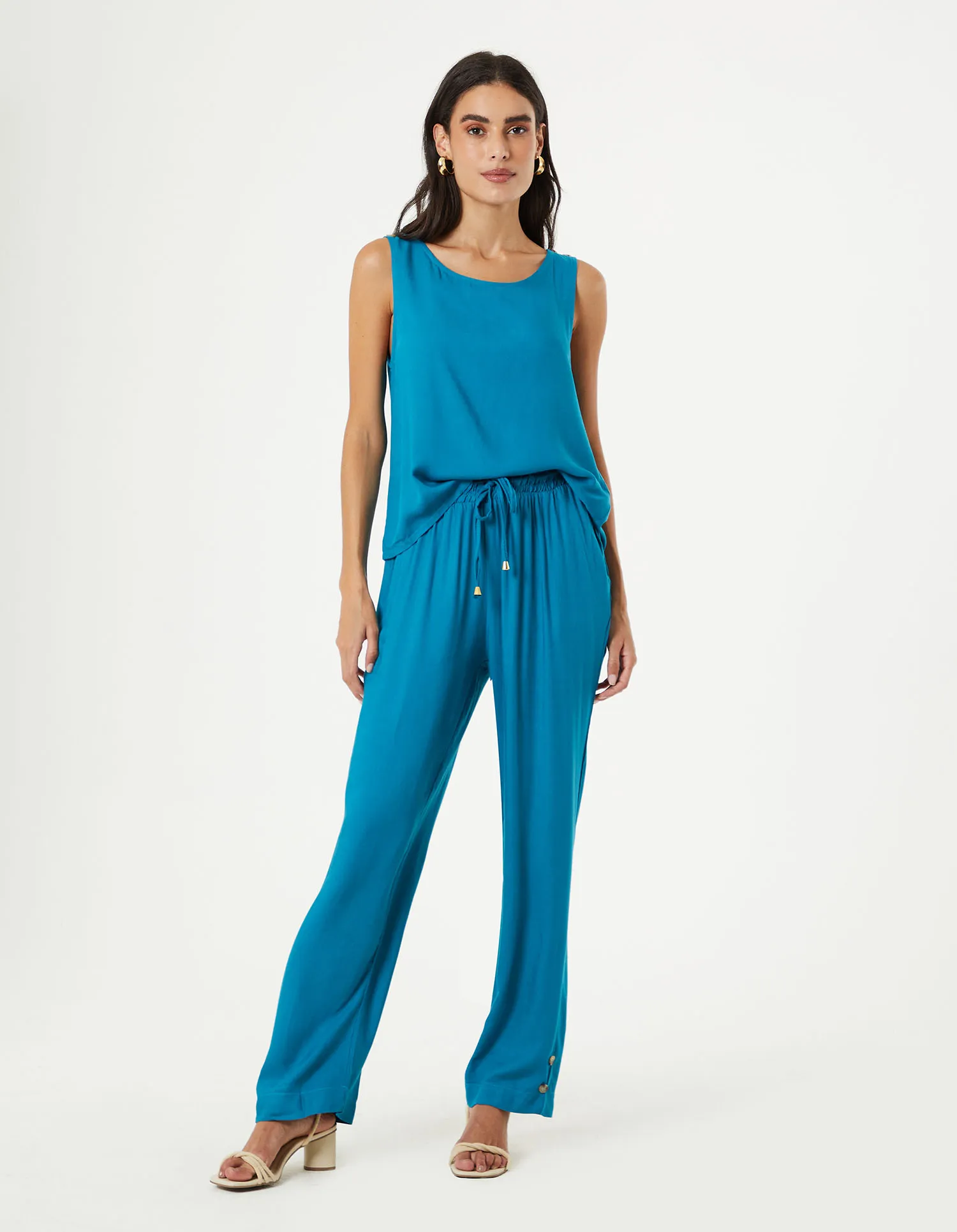 Calça Reta Cós Elástico - Blue Ocean