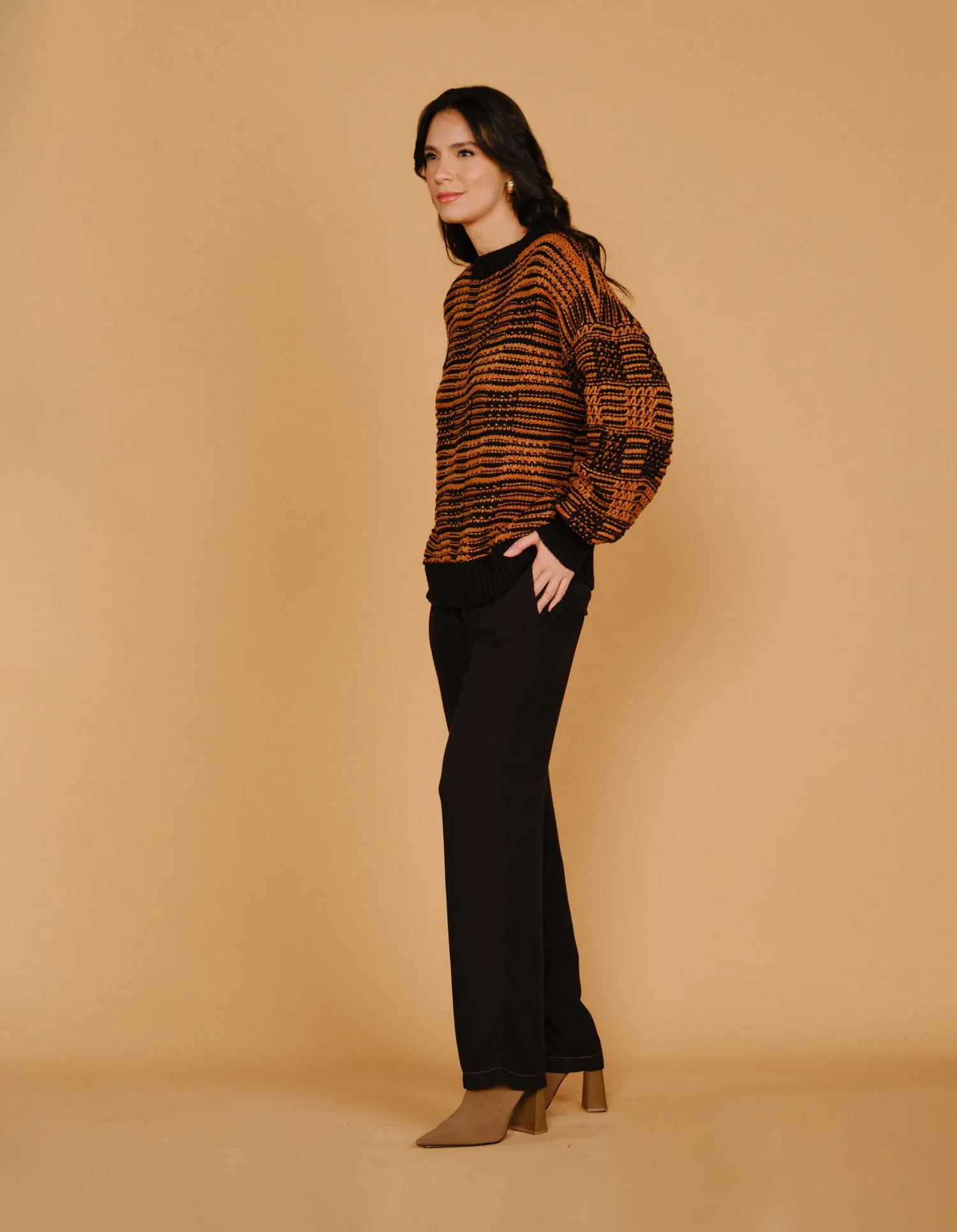 Pull Tricot Xadrez - Preto C/ Camel