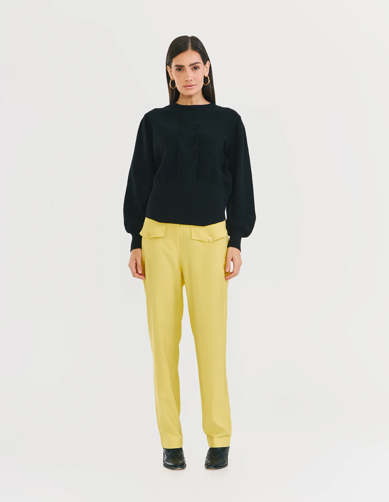 Calça Reta Bolsos Frontais - Amarelo