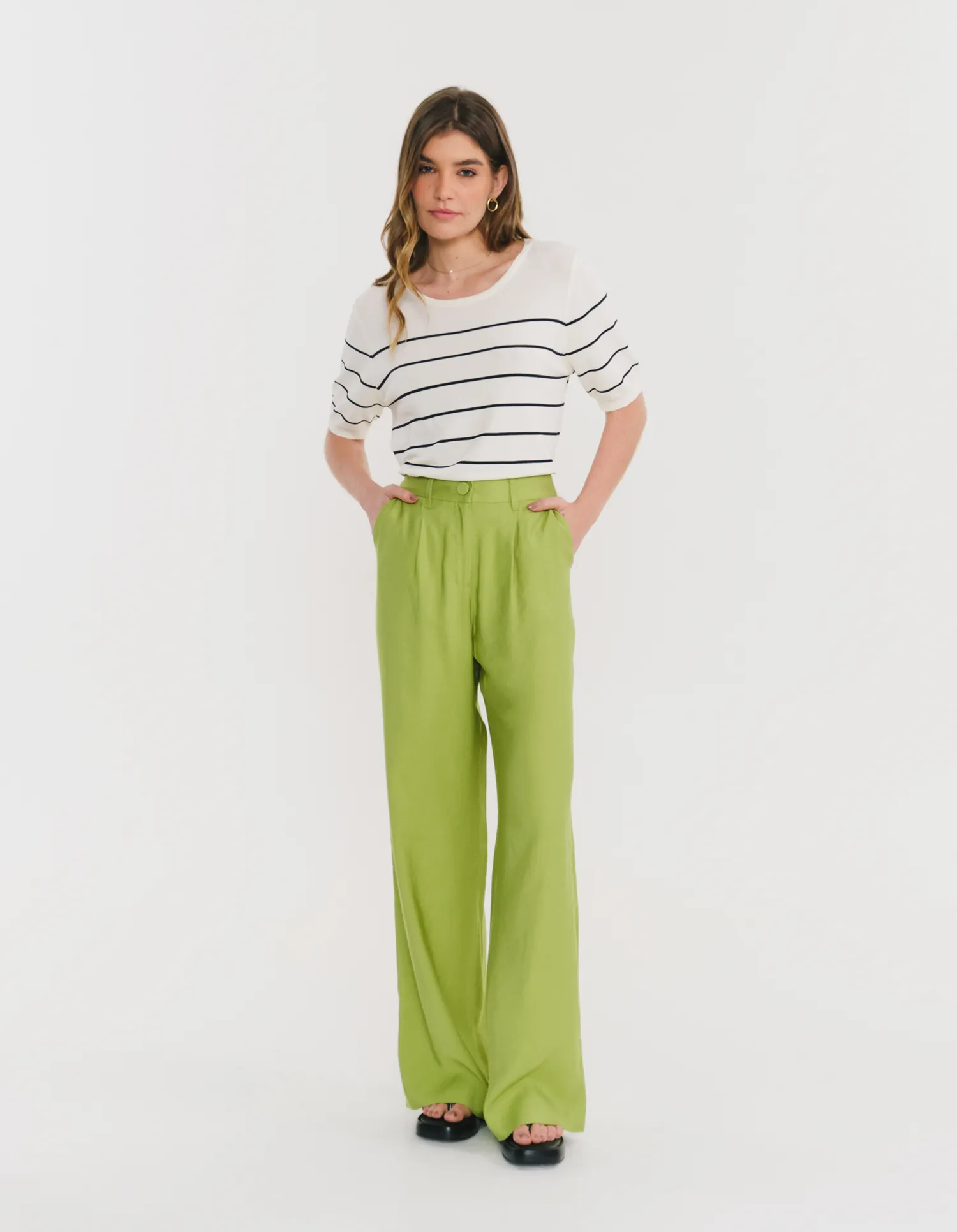 Calca Wide Leg Pregas - Verde