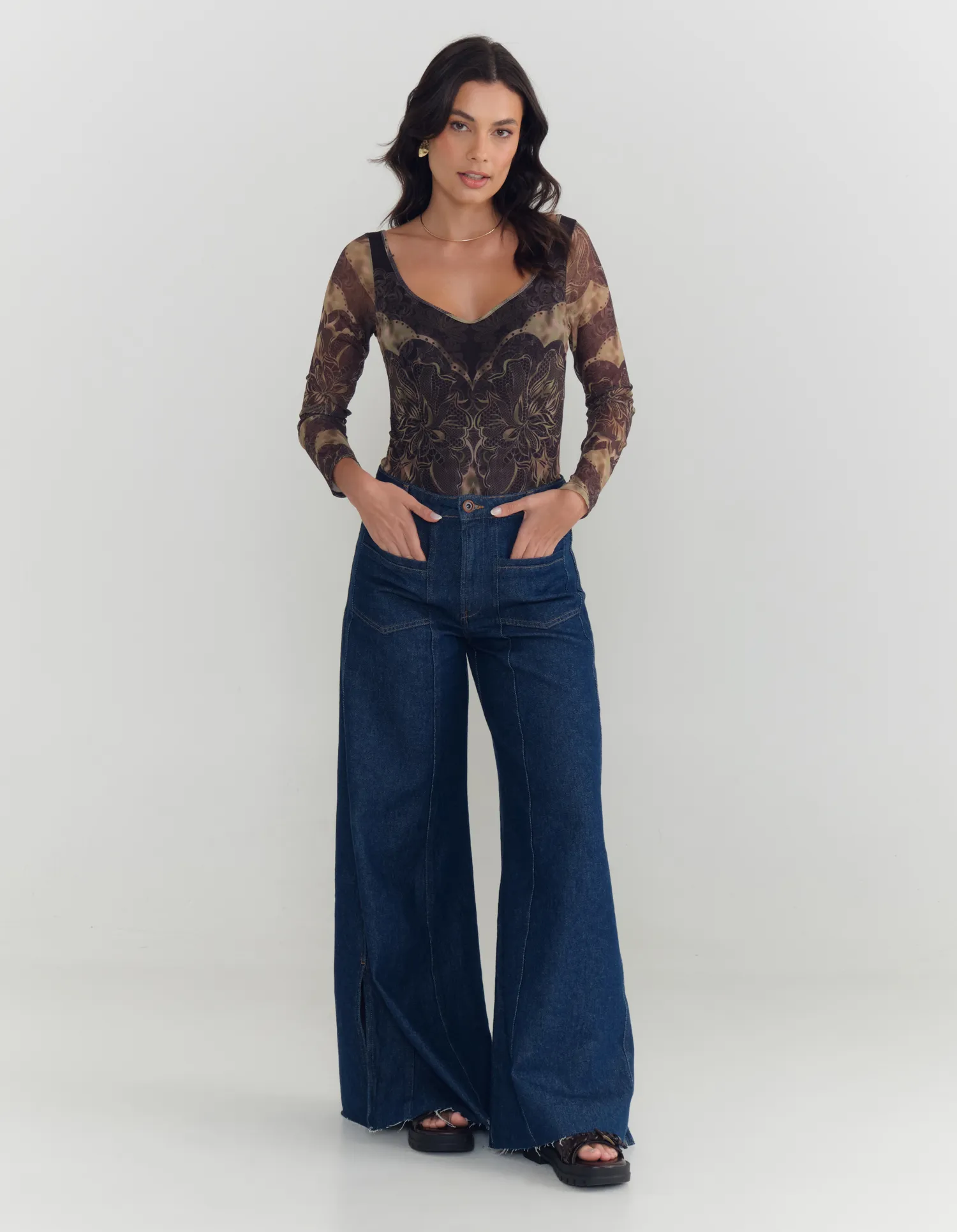 Body Estampado Rendada - Preto