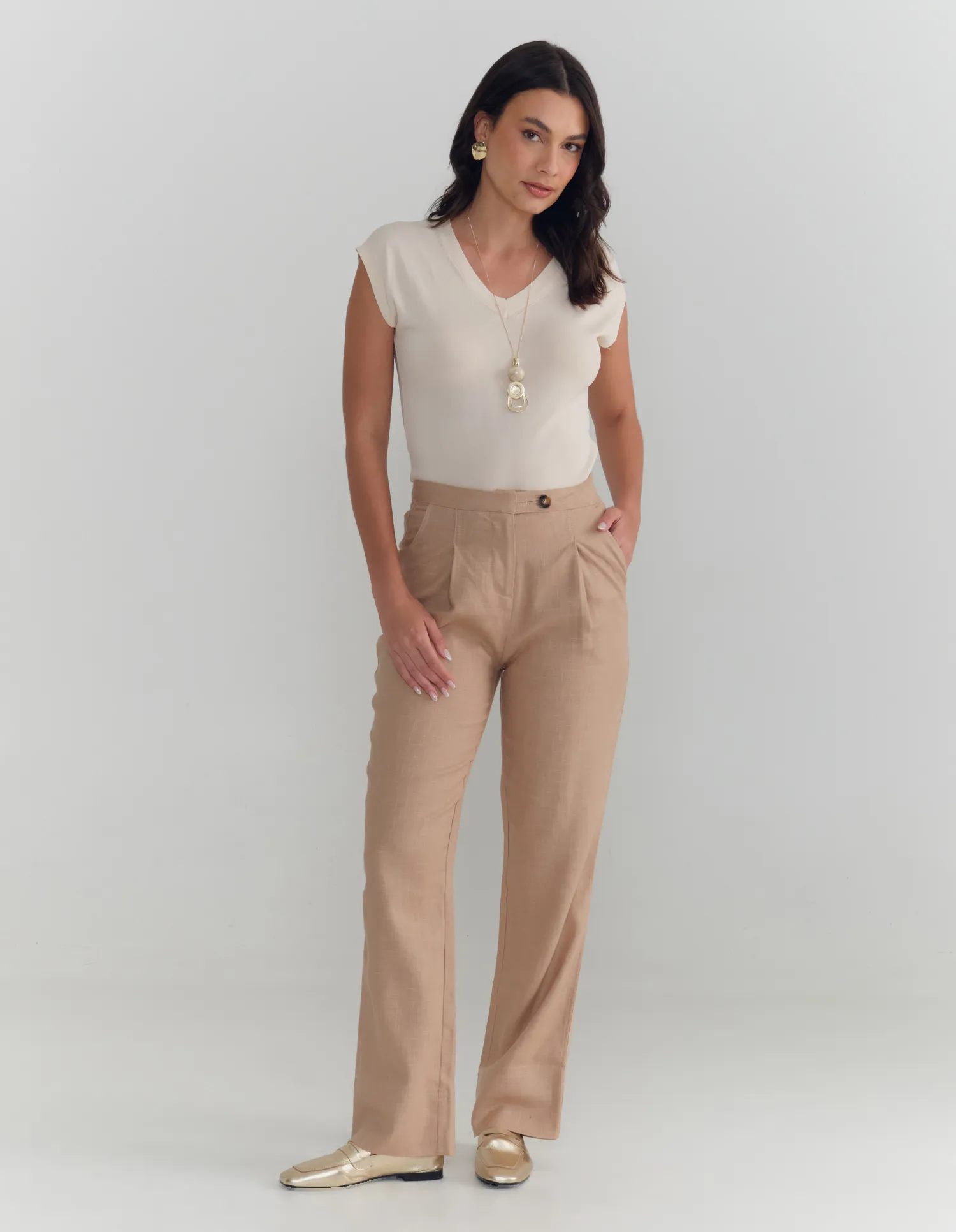 Calça Pantalona Rami - Natural