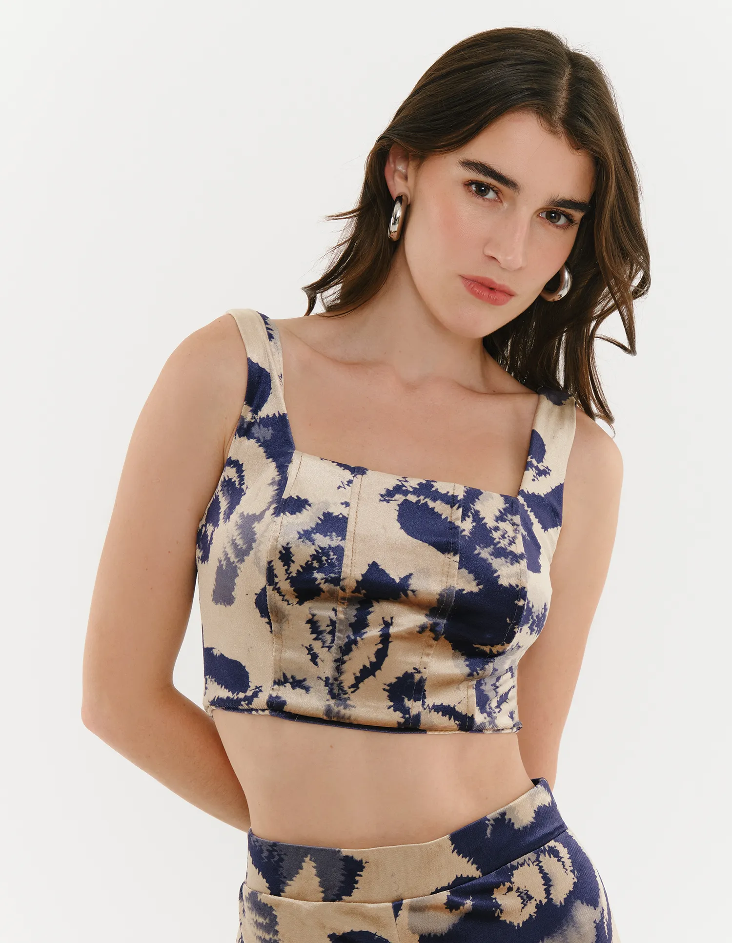 Corset Veludo Estampa Romantic Rose - Areia