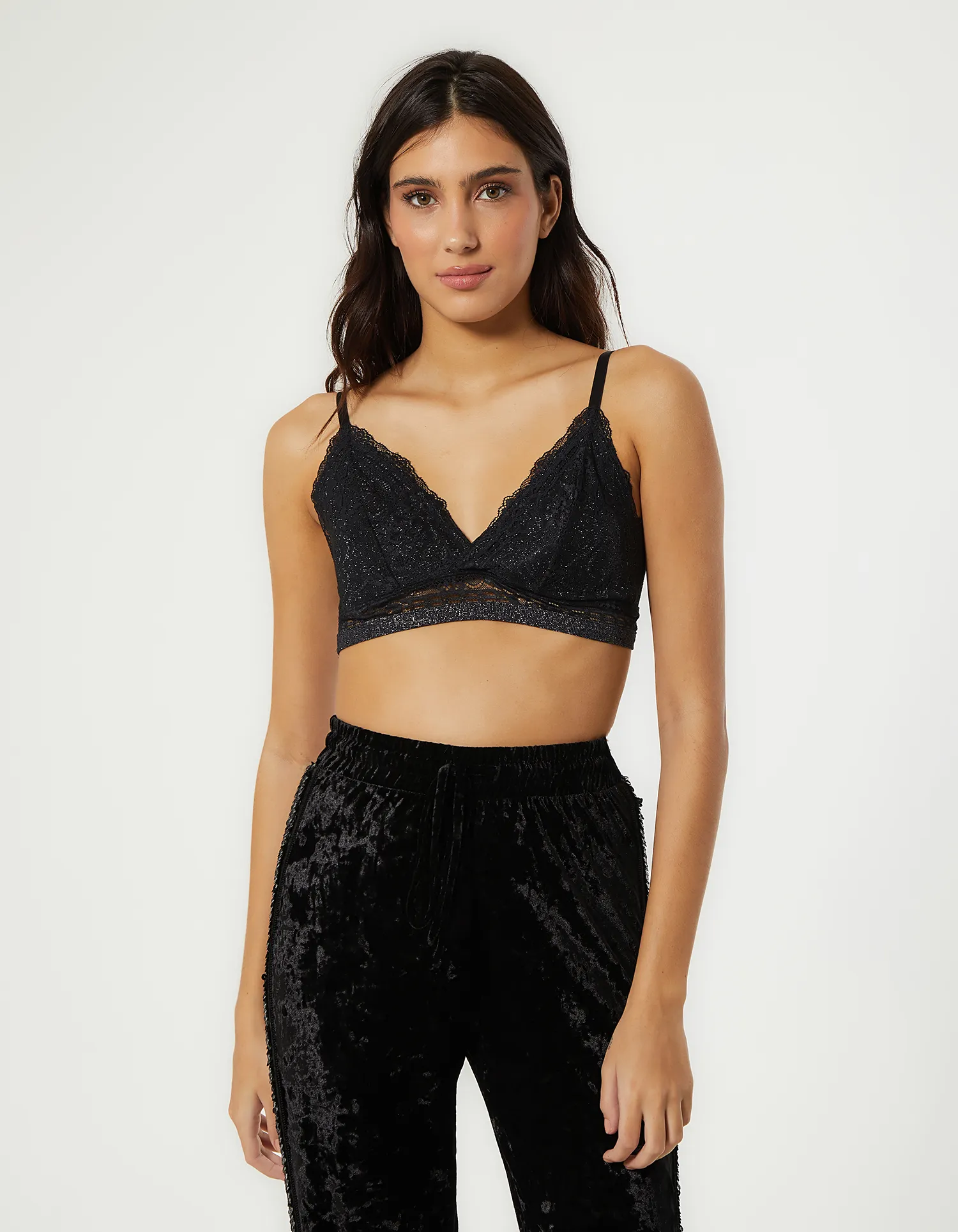 Top Rendado Com Brilho - Preto