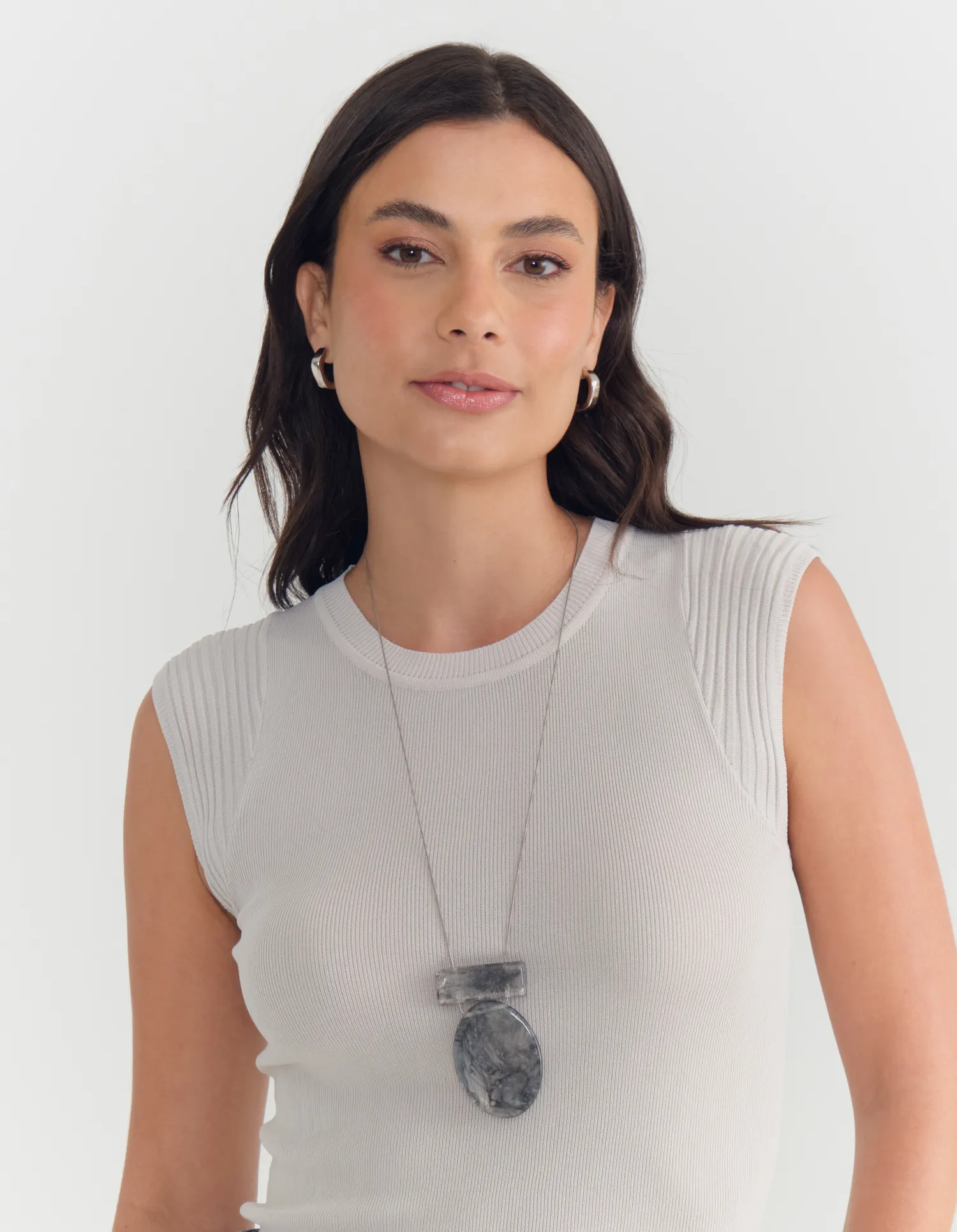 Colar Longo Resina Dupla - Niquel