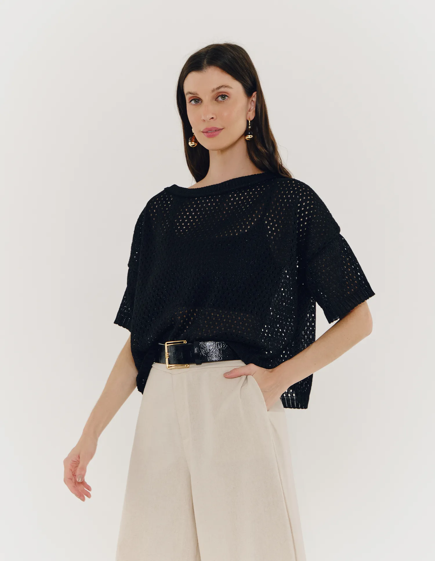 Blusa Tricot Lurex Ampla - Preto