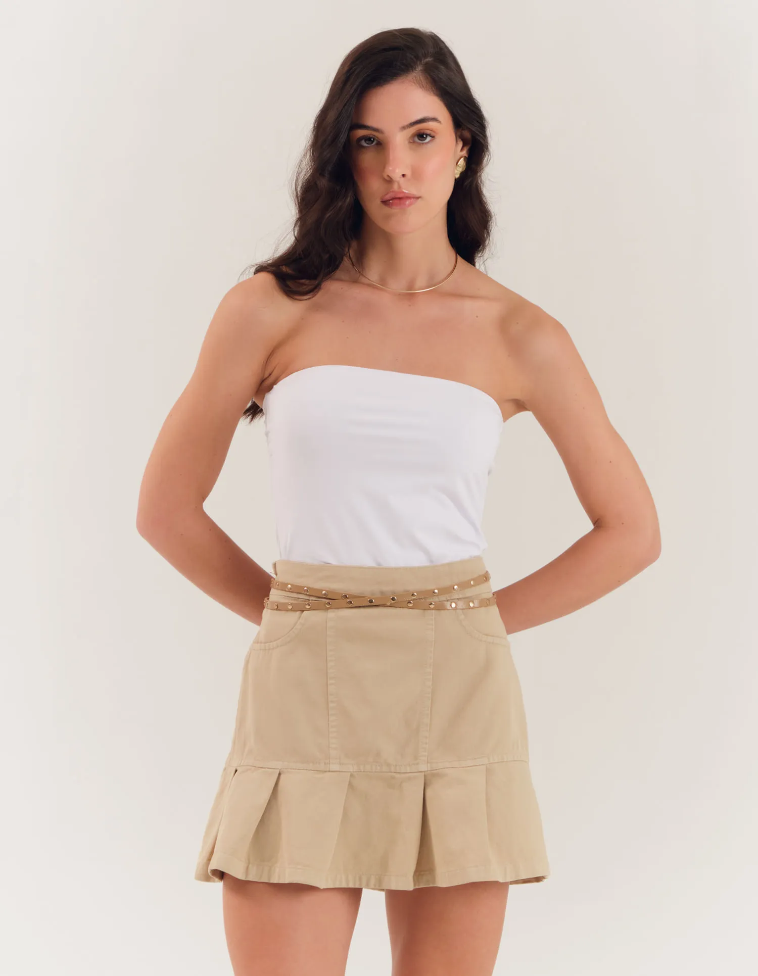 Mini Saia Sarja Pregas - Areia