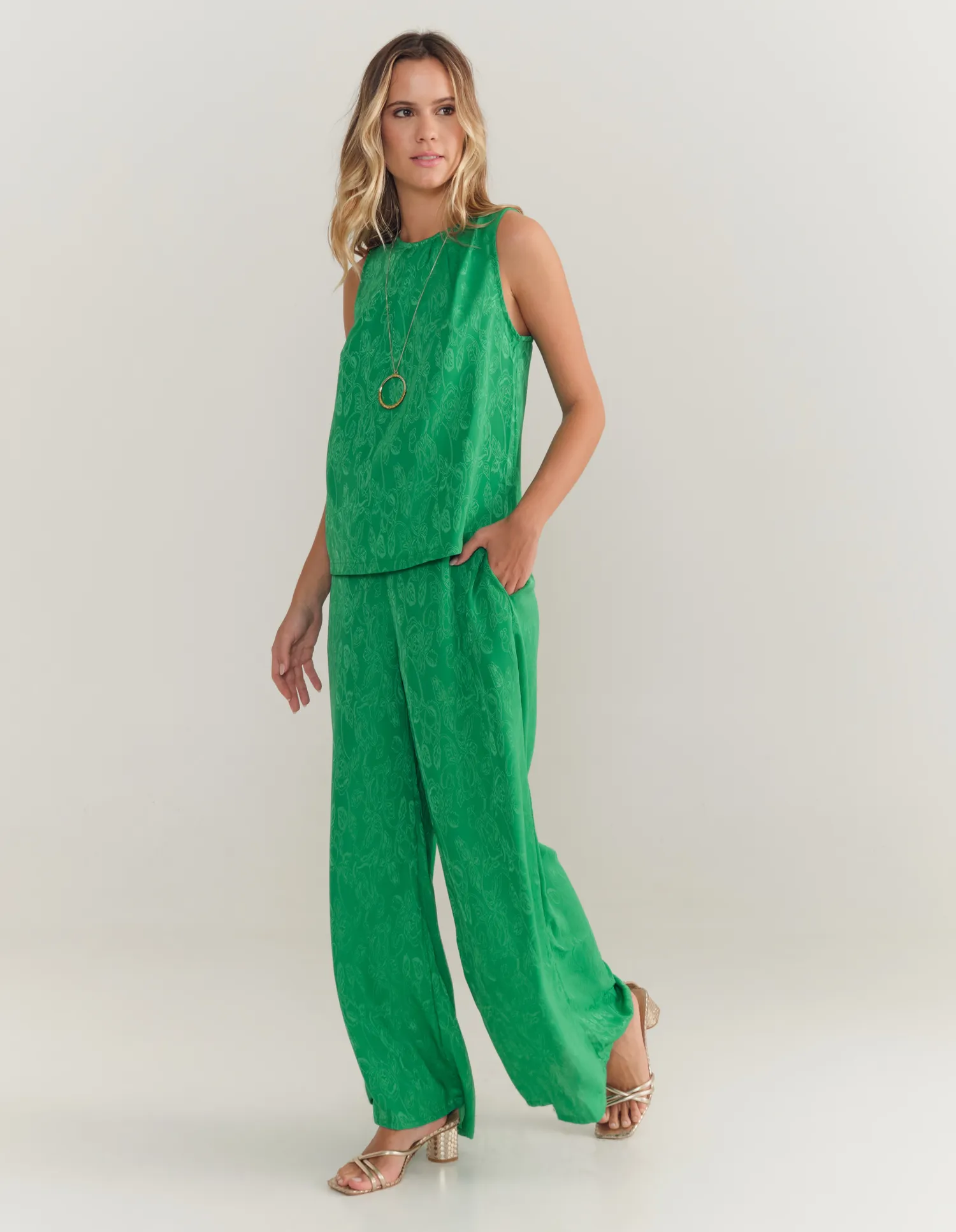 Calca Pantalona Acetinada - Verde