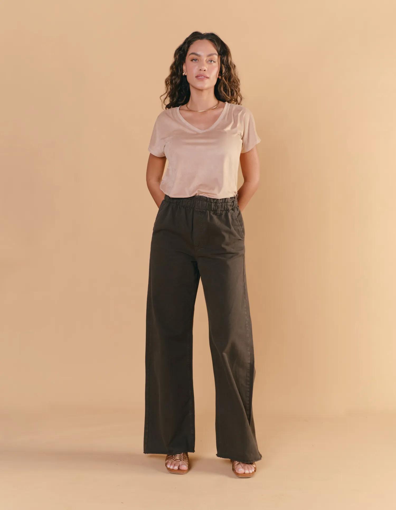 Calça Sarja Elástico Wide - Verde Militar