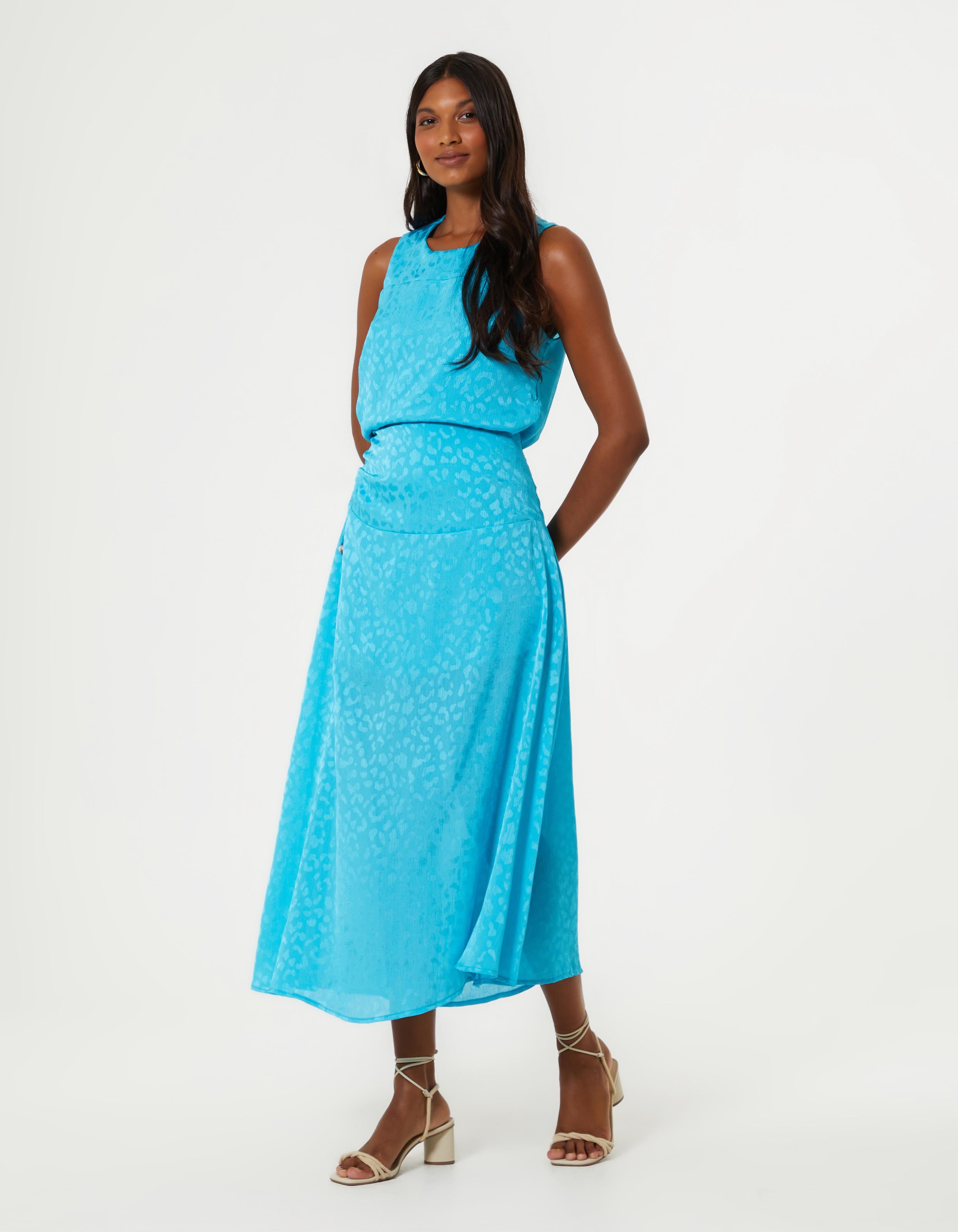 Saia Midi Crepe Queen - Azul Ceu Onca
